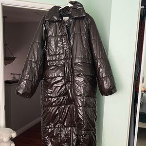 Shiny Chocolate Brown Puffer Coat